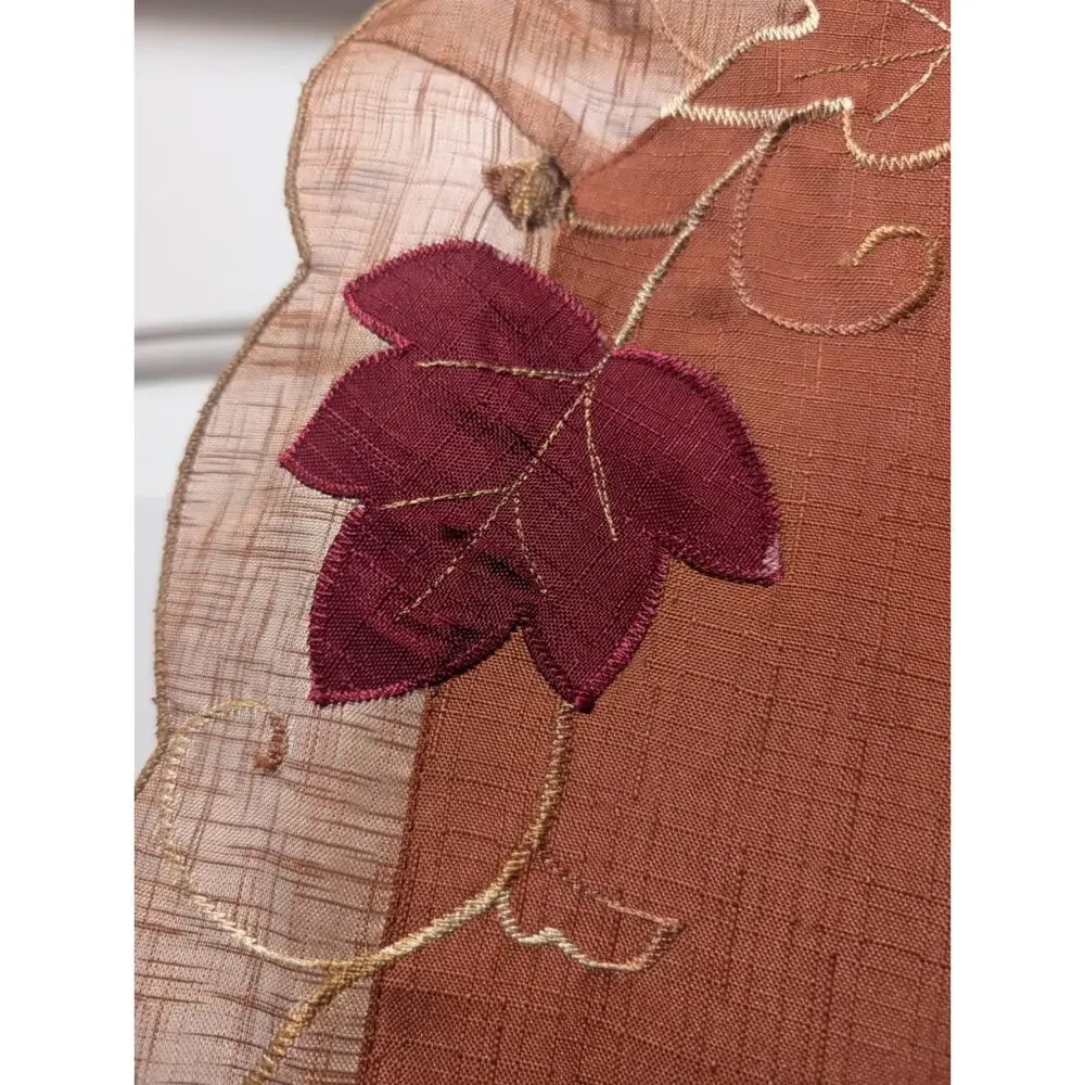 Vintage Autumn Fall Leaves Embroidered Table Runner Thanksgiving 69